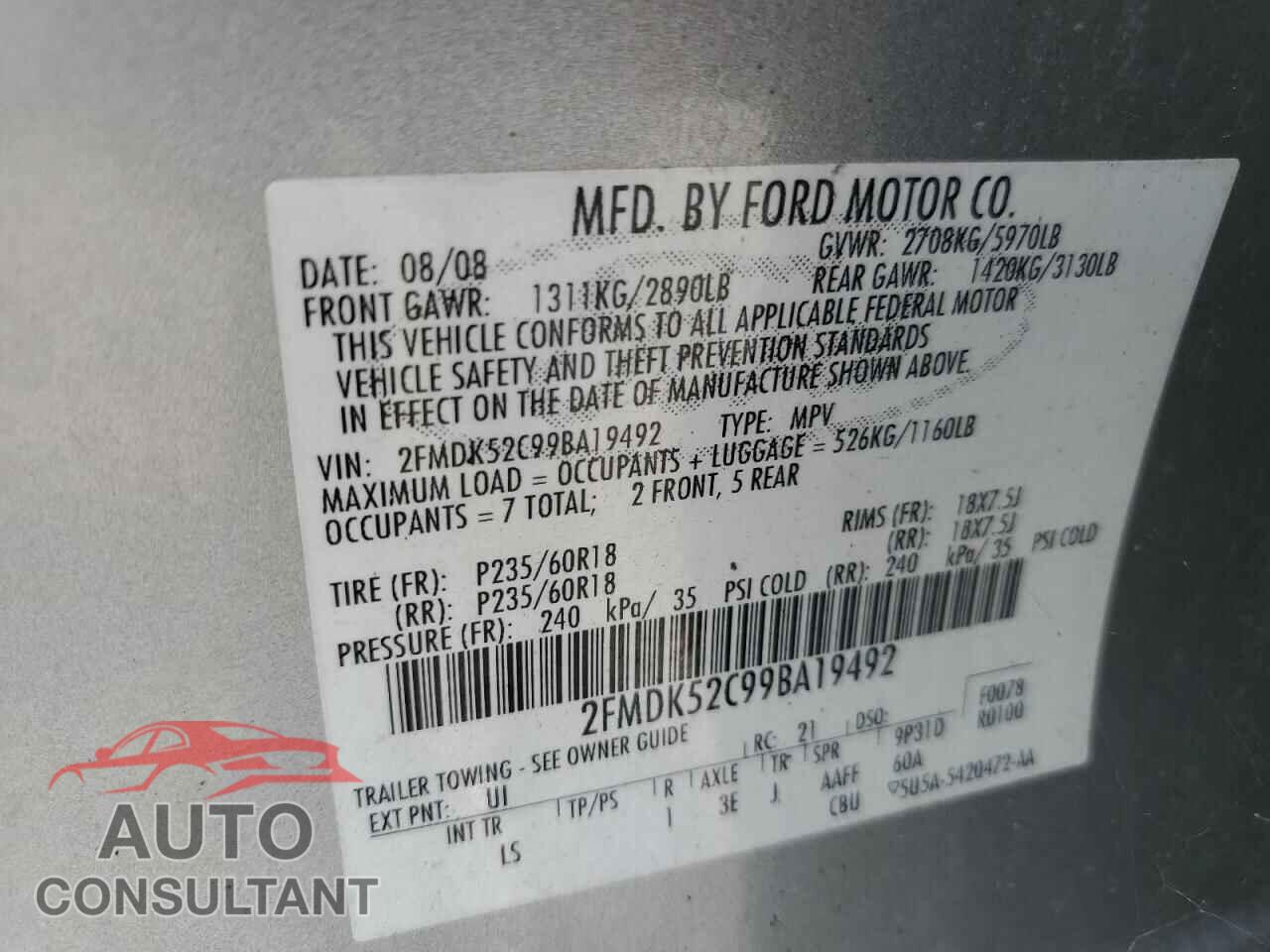 FORD FLEX 2009 - 2FMDK52C99BA19492