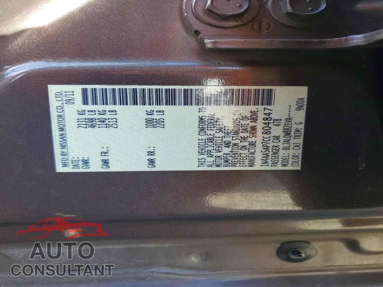 NISSAN MAXIMA 2012 - 1N4AA5AP7CC804847
