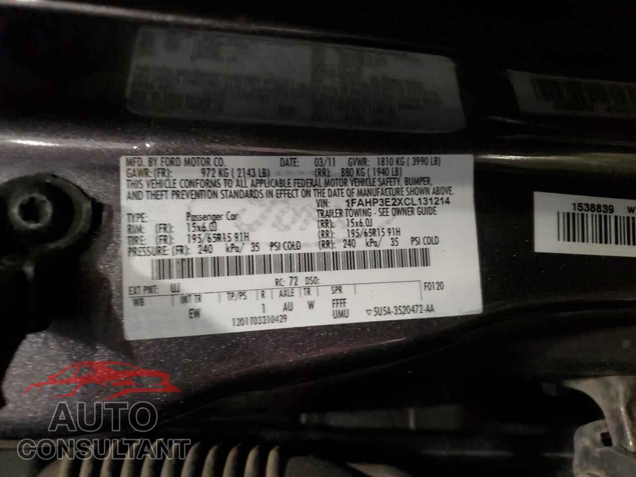 FORD FOCUS 2012 - 1FAHP3E2XCL131214