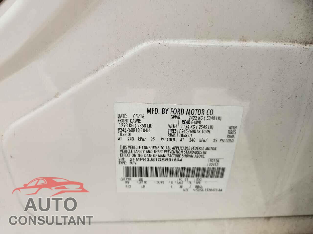 FORD EDGE 2016 - 2FMPK3J81GBB91804