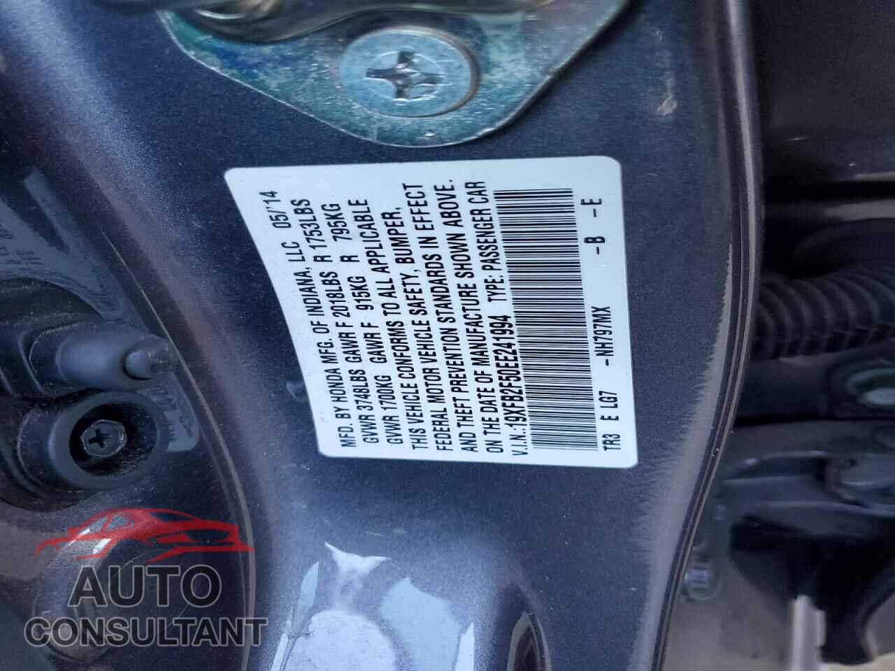 HONDA CIVIC 2014 - 19XFB2F50EE241994