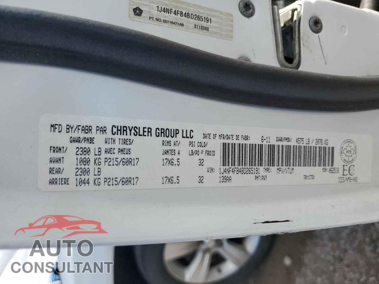 JEEP COMPASS 2011 - 1J4NF4FB4BD265191