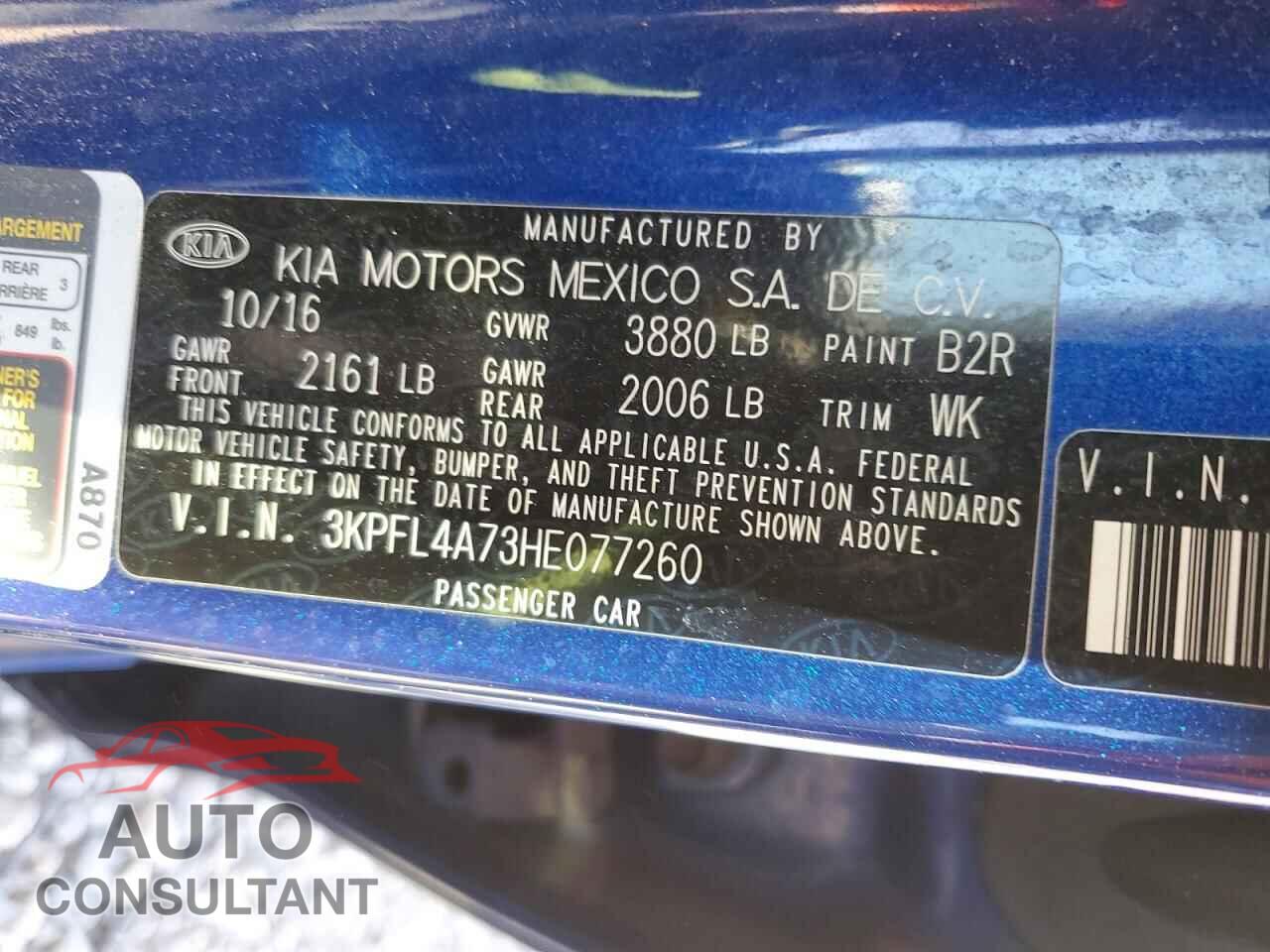 KIA FORTE 2017 - 3KPFL4A73HE077260