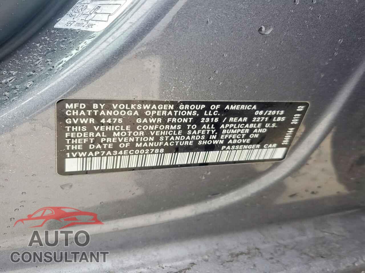 VOLKSWAGEN PASSAT 2014 - 1VWAP7A34EC002788