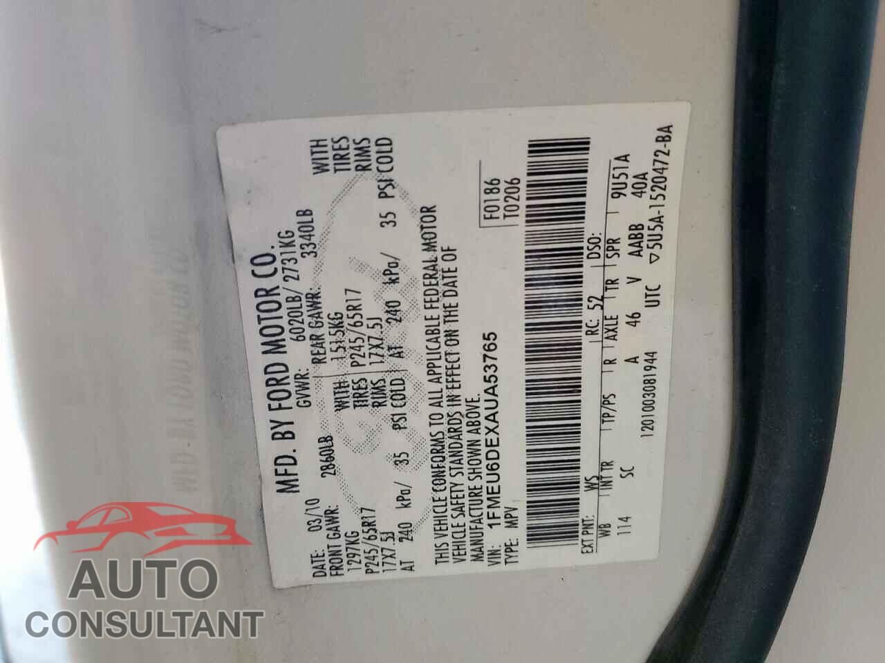 FORD EXPLORER 2010 - 1FMEU6DEXAUA53765