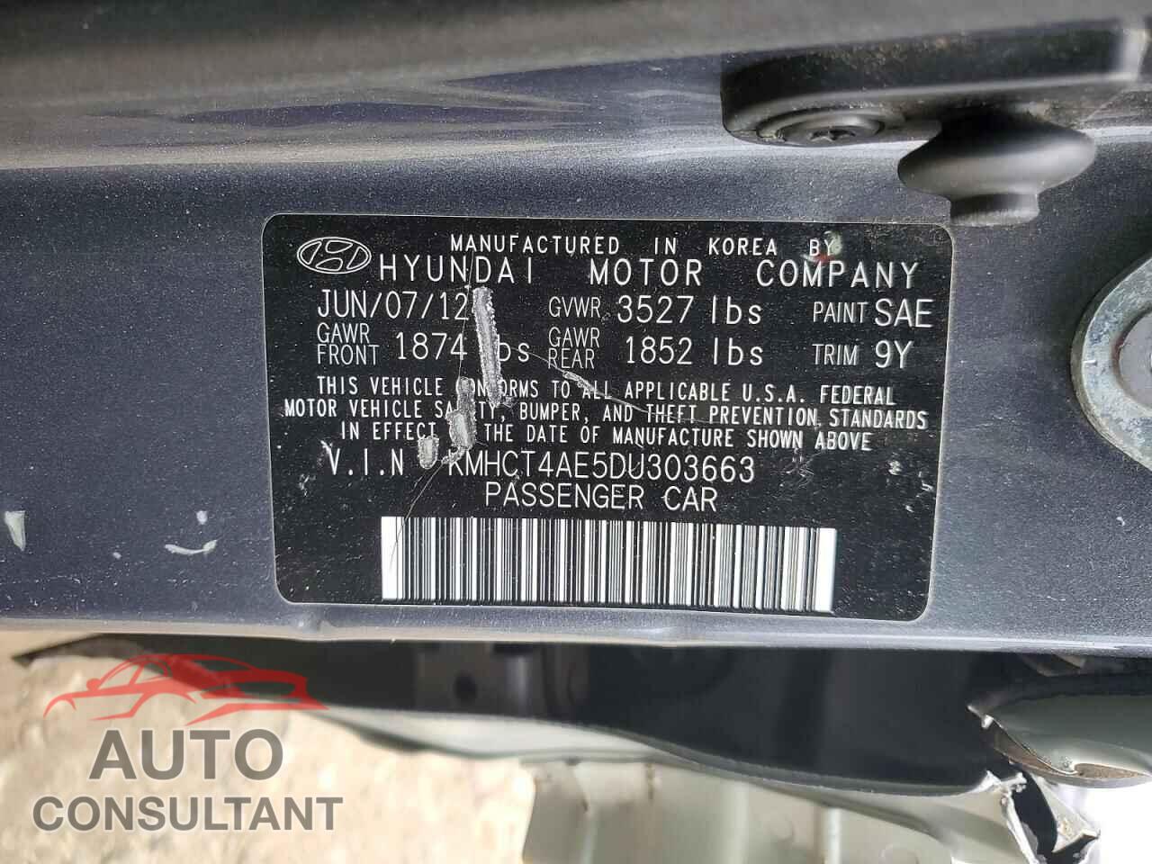 HYUNDAI ACCENT 2013 - KMHCT4AE5DU303663