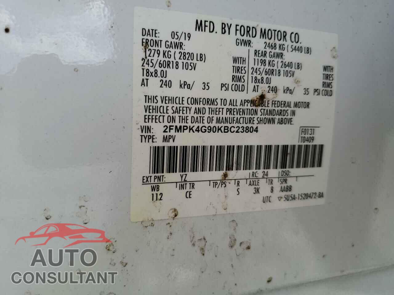 FORD EDGE 2019 - 2FMPK4G90KBC23804