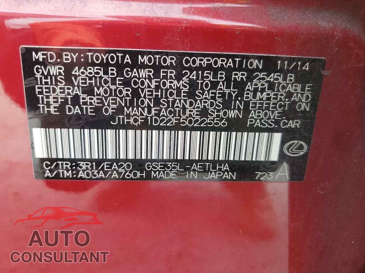 LEXUS IS 2015 - JTHCF1D22F5022556