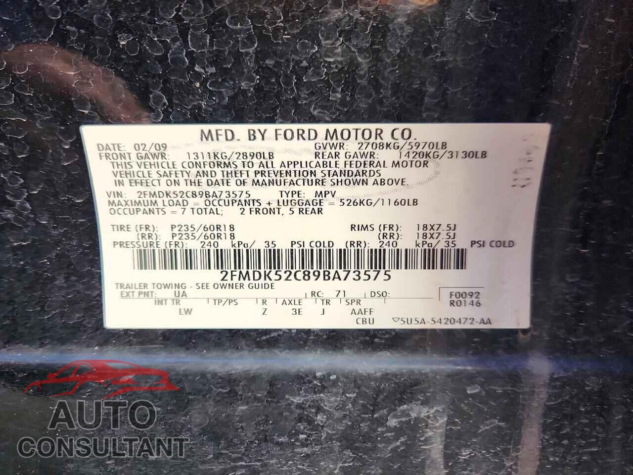 FORD FLEX 2009 - 2FMDK52C89BA73575