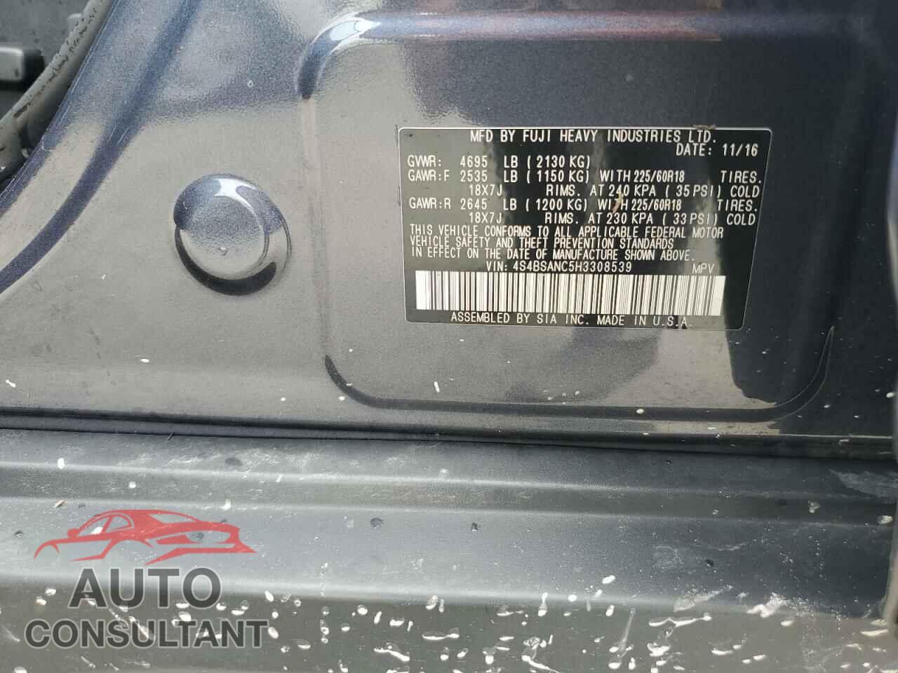 SUBARU OUTBACK 2017 - 4S4BSANC5H3308539