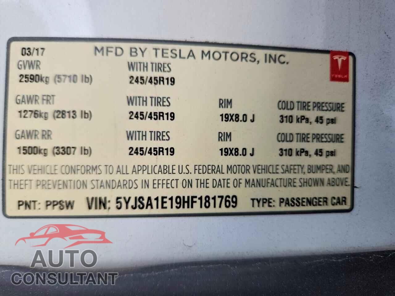 TESLA MODEL S 2017 - 5YJSA1E19HF181769