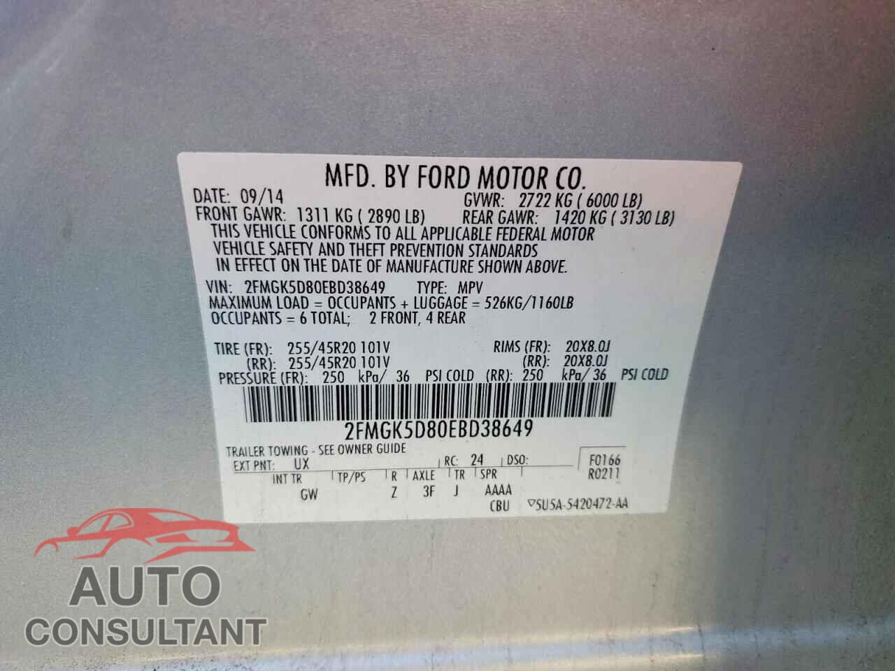 FORD FLEX 2014 - 2FMGK5D80EBD38649