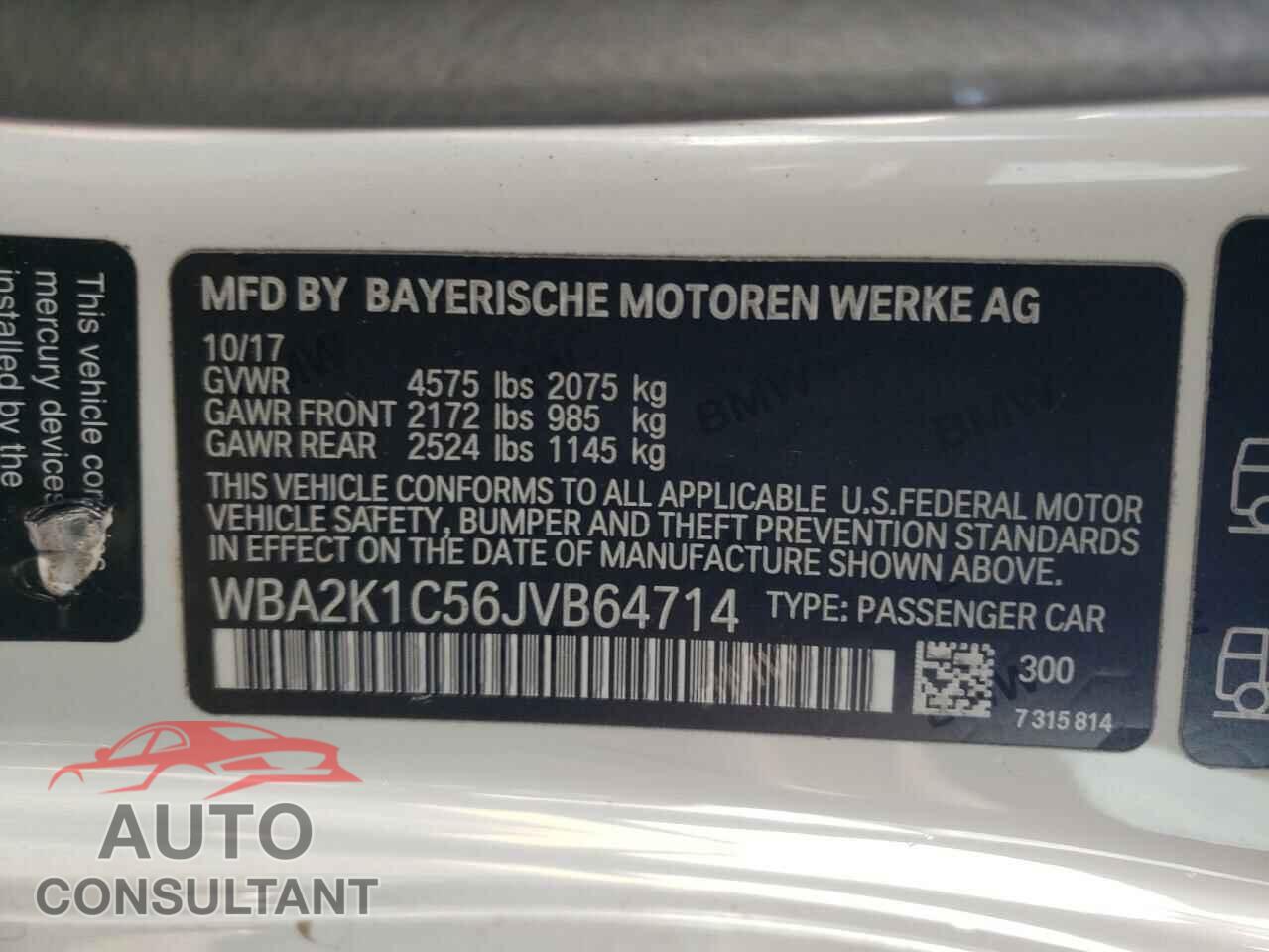BMW 2 SERIES 2018 - WBA2K1C56JVB64714