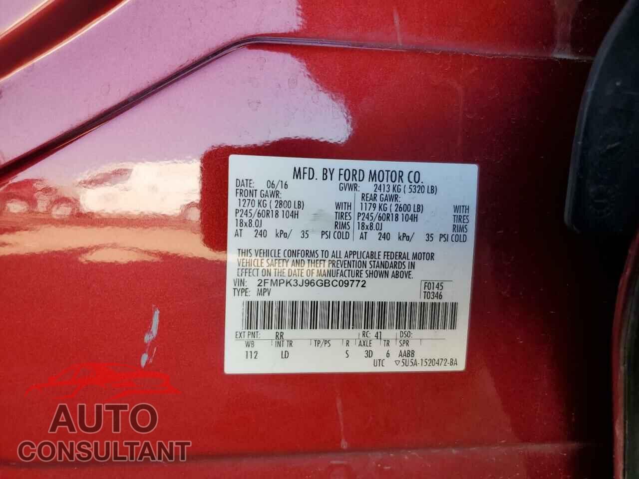 FORD EDGE 2016 - 2FMPK3J96GBC09772