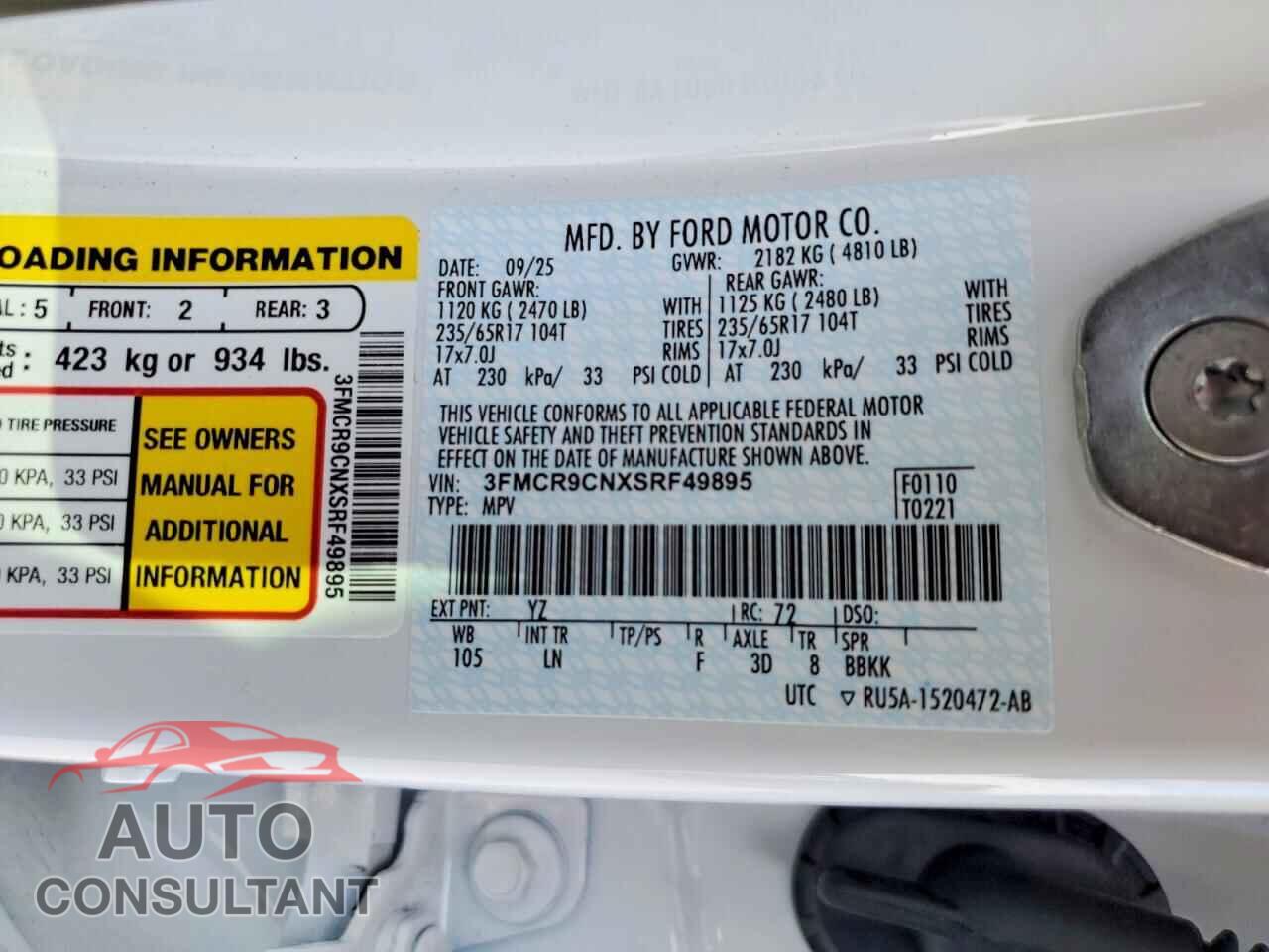 FORD BRONCO 2025 - 3FMCR9CNXSRF49895