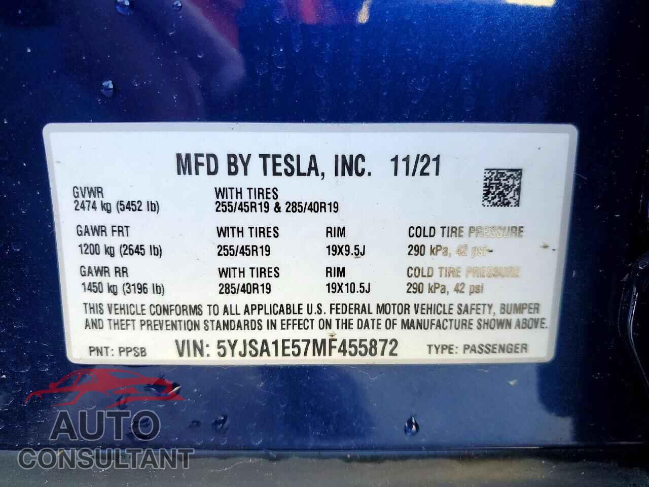 TESLA MODEL S 2021 - 5YJSA1E57MF455872