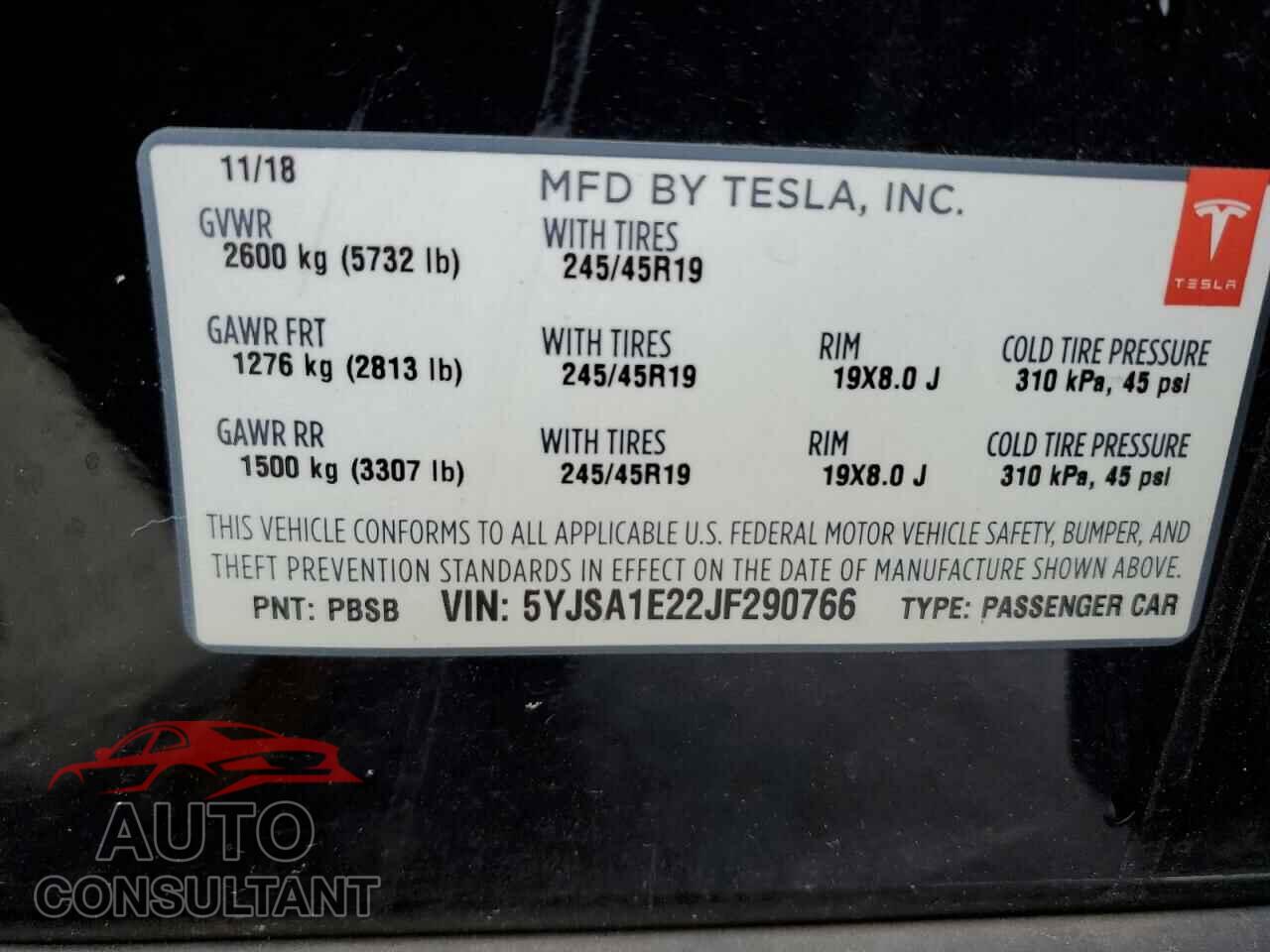 TESLA MODEL S 2018 - 5YJSA1E22JF290766