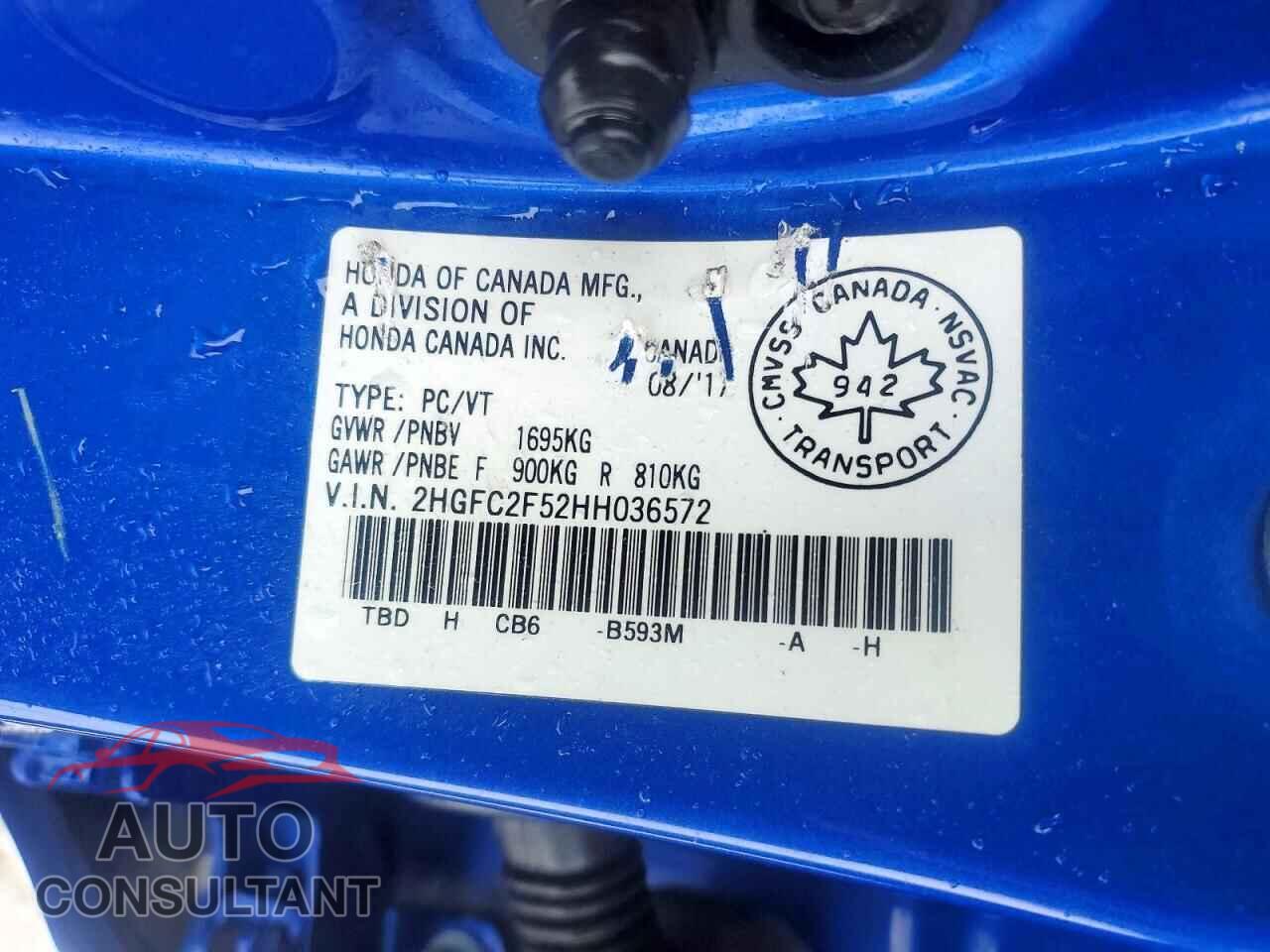 HONDA CIVIC 2017 - 2HGFC2F52HH036572