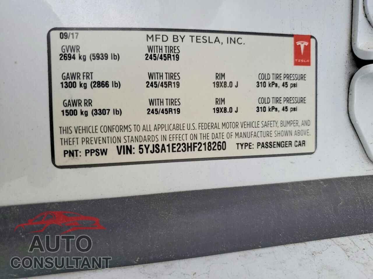 TESLA MODEL S 2017 - 5YJSA1E23HF218260