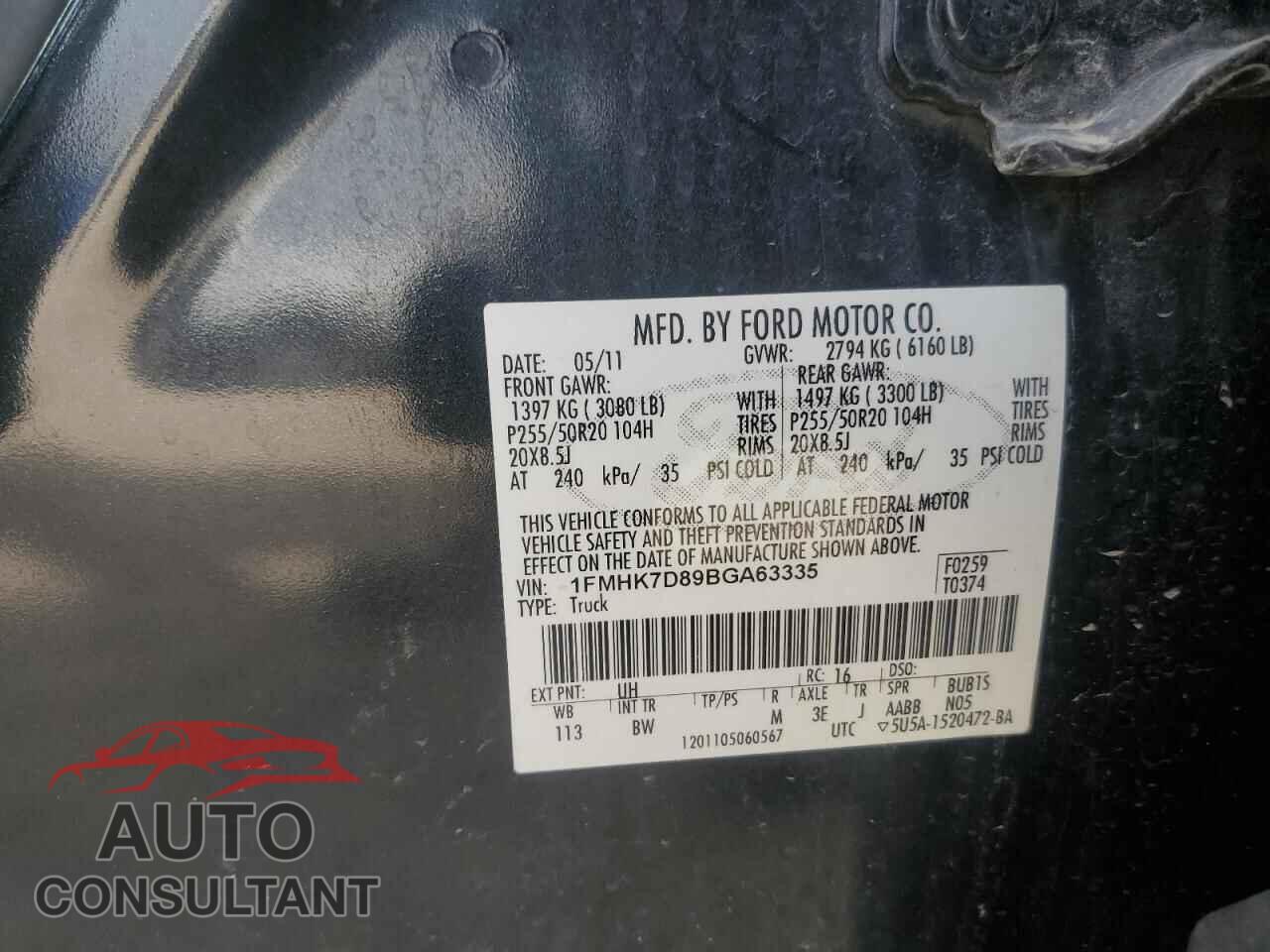 FORD EXPLORER 2011 - 1FMHK7D89BGA63335
