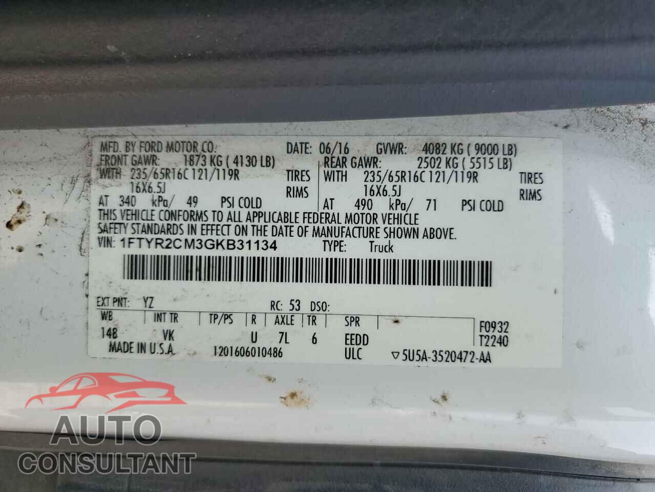 FORD TRANSIT 2016 - 1FTYR2CM3GKB31134