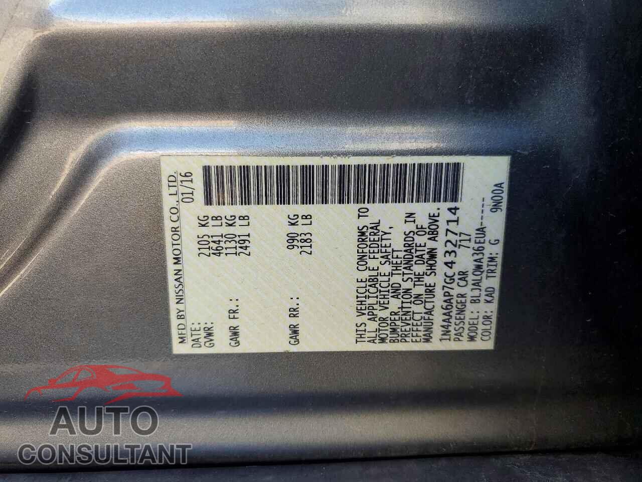 NISSAN MAXIMA 2016 - 1N4AA6AP7GC432714