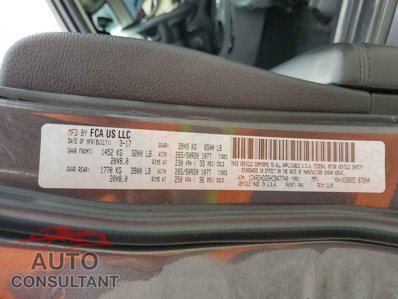 DODGE DURANGO 2017 - 1C4RDHDG5HC847740