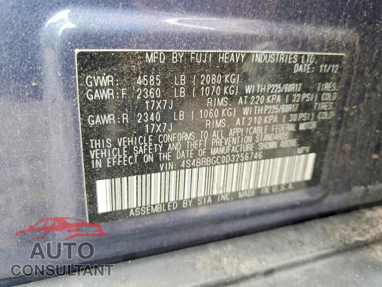 SUBARU OUTBACK 2013 - 4S4BRBGC0D3256746