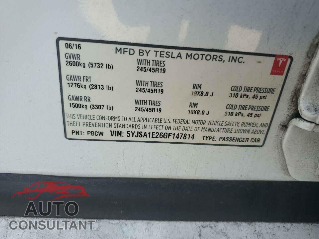 TESLA MODEL S 2016 - 5YJSA1E26GF147814