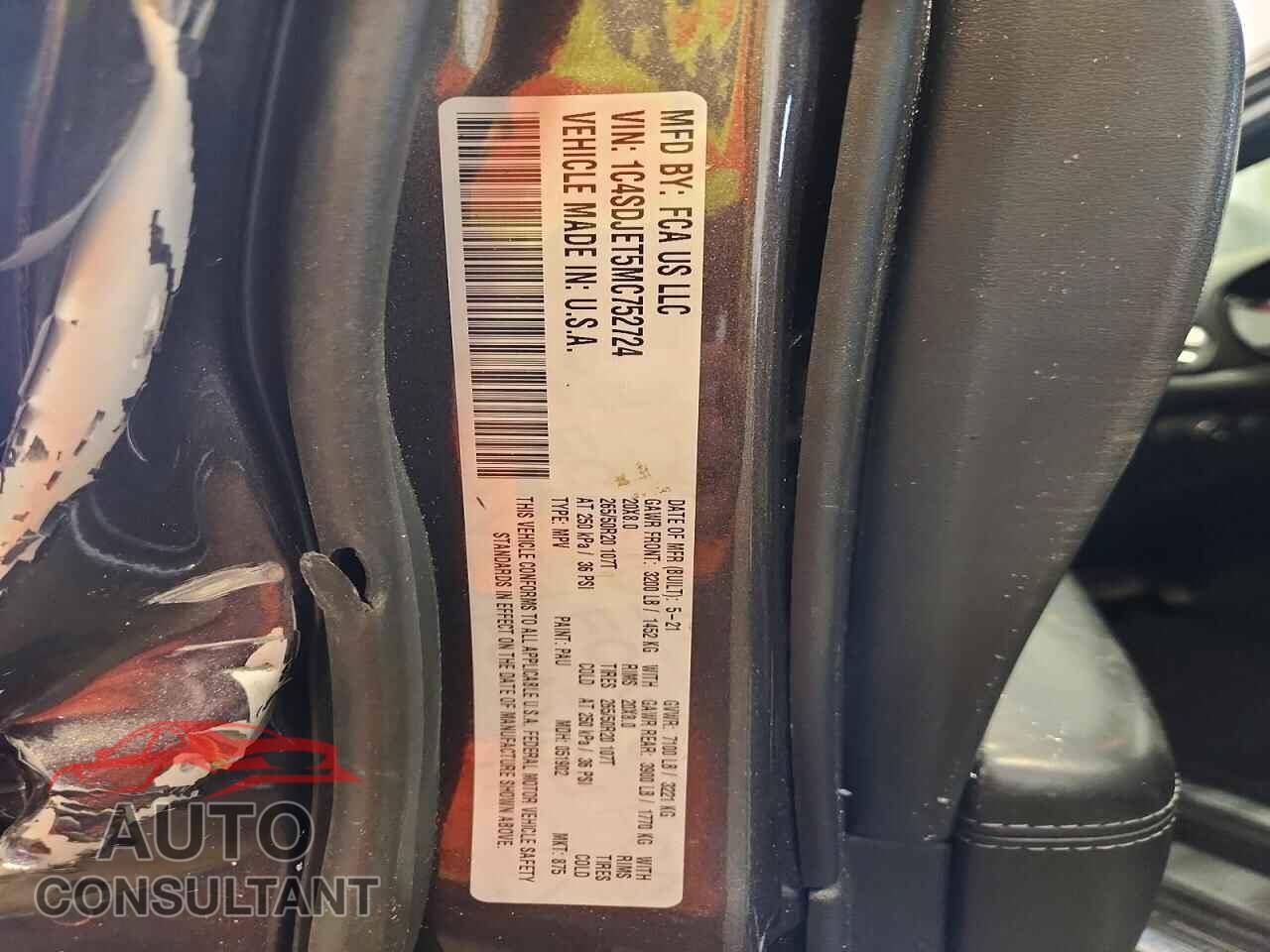 DODGE DURANGO 2021 - 1C4SDJET5MC752724