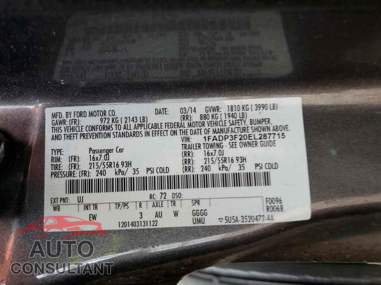 FORD FOCUS 2014 - 1FADP3F20EL287715