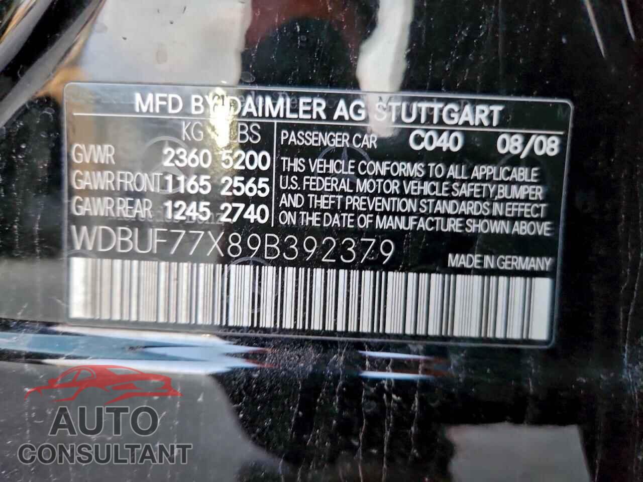 MERCEDES-BENZ E-CLASS 2009 - WDBUF77X89B392379