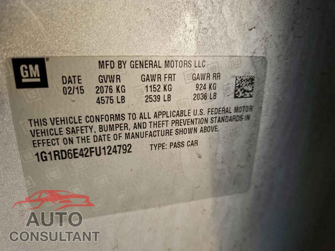 CHEVROLET VOLT 2015 - 1G1RD6E42FU124792