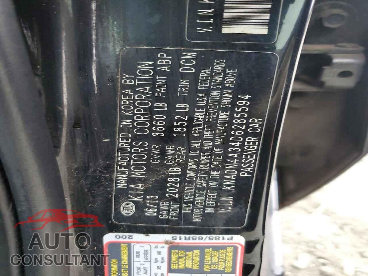 KIA RIO 2013 - KNADN4A34D6285594