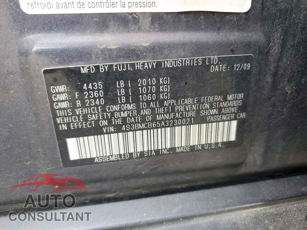 SUBARU LEGACY 2010 - 4S3BMCB65A3230021