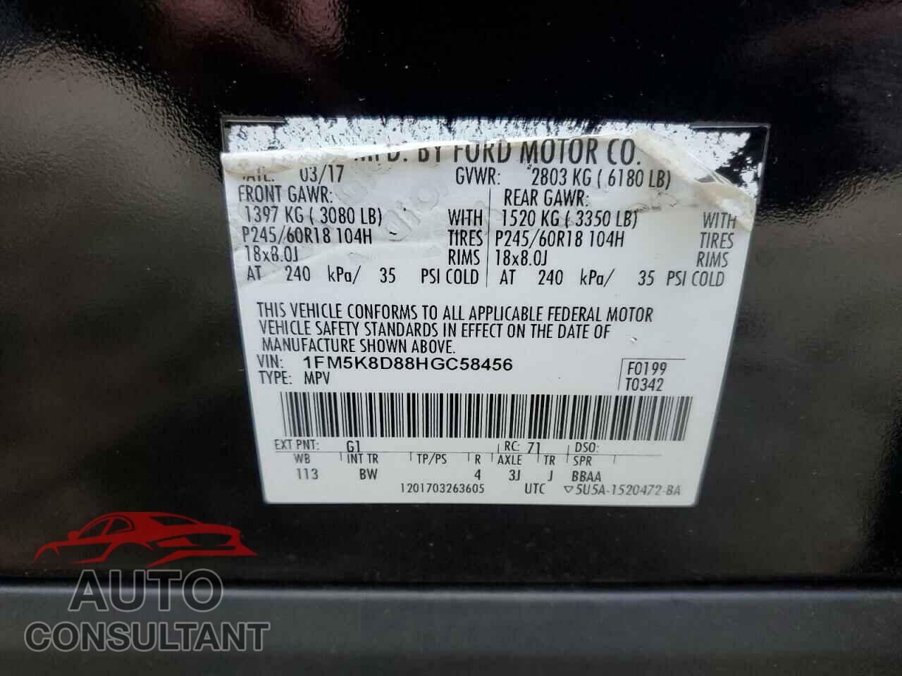 FORD EXPLORER 2017 - 1FM5K8D88HGC58456