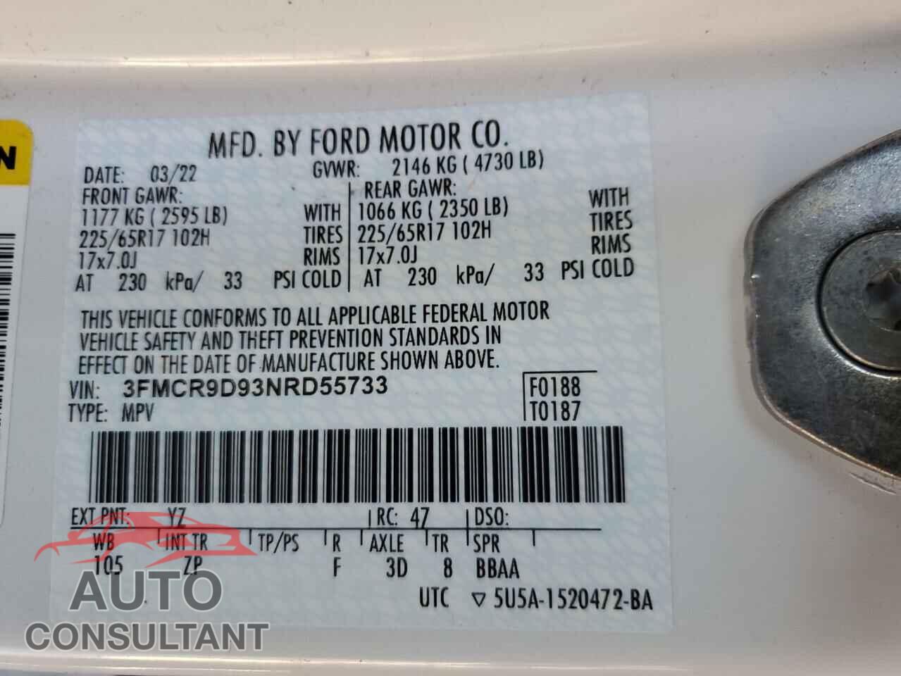 FORD BRONCO 2022 - 3FMCR9D93NRD55733