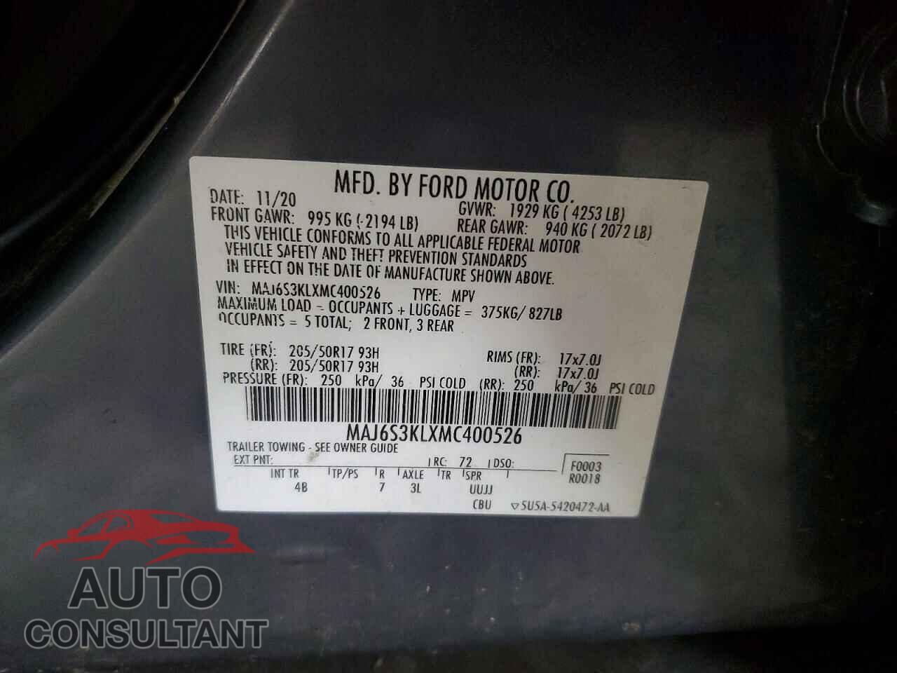 FORD ECOSPORT 2021 - MAJ6S3KLXMC400526