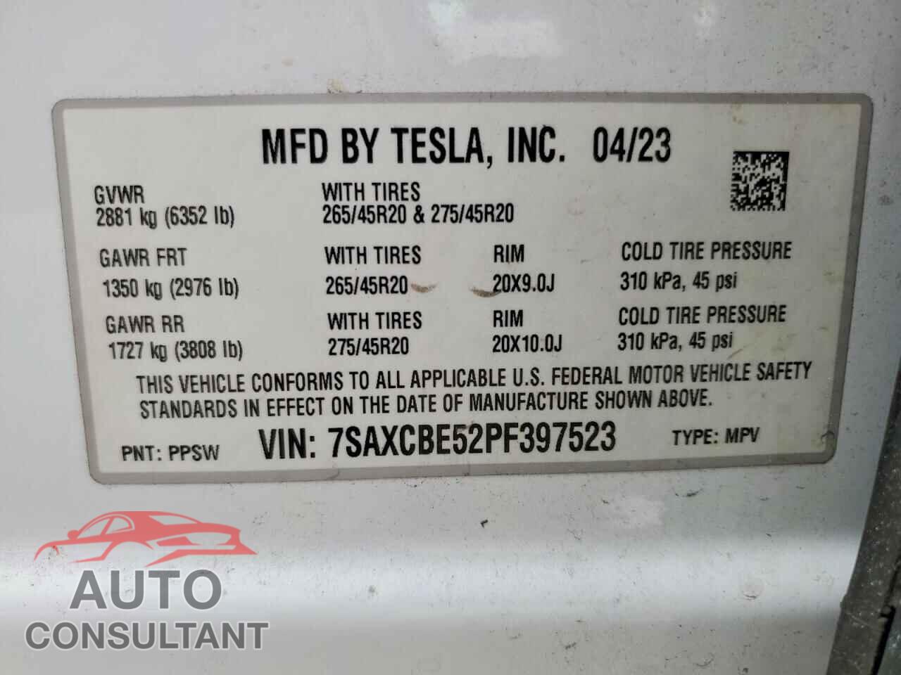 TESLA MODEL X 2023 - 7SAXCBE52PF397523