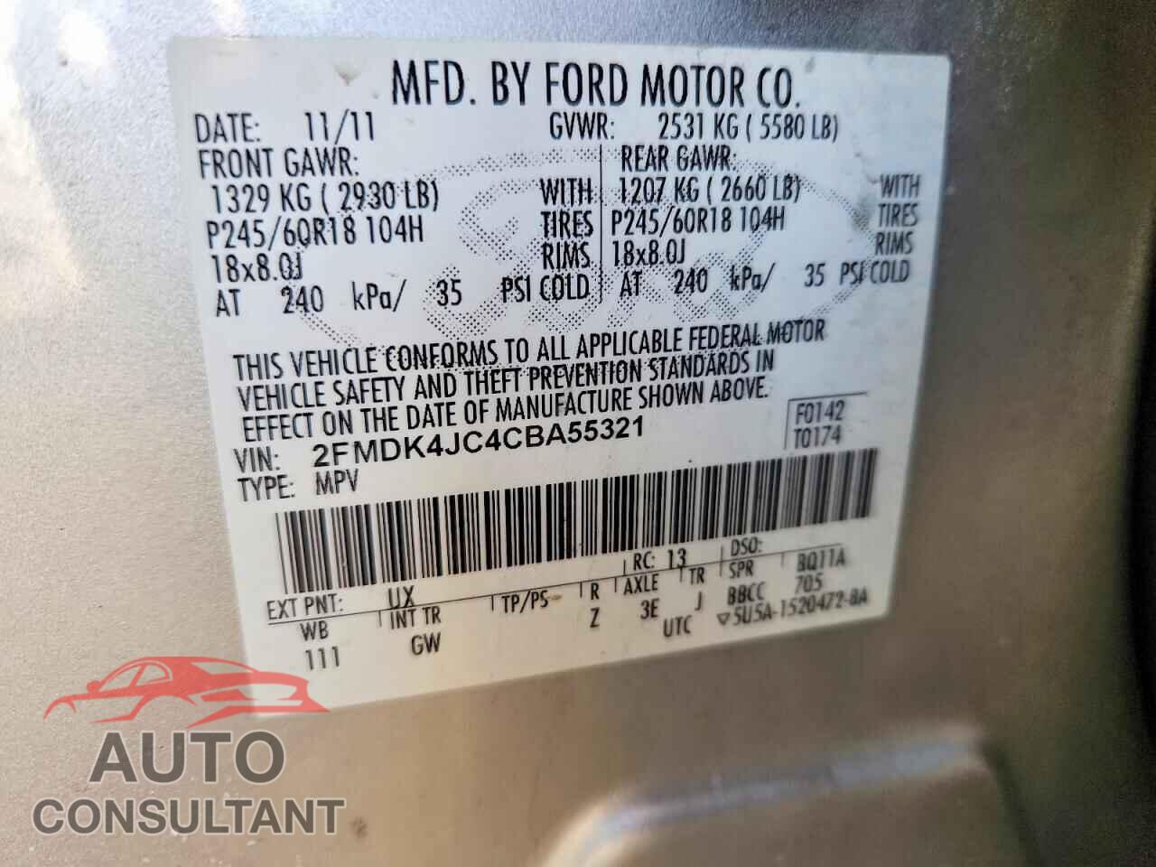 FORD EDGE 2012 - 2FMDK4JC4CBA55321