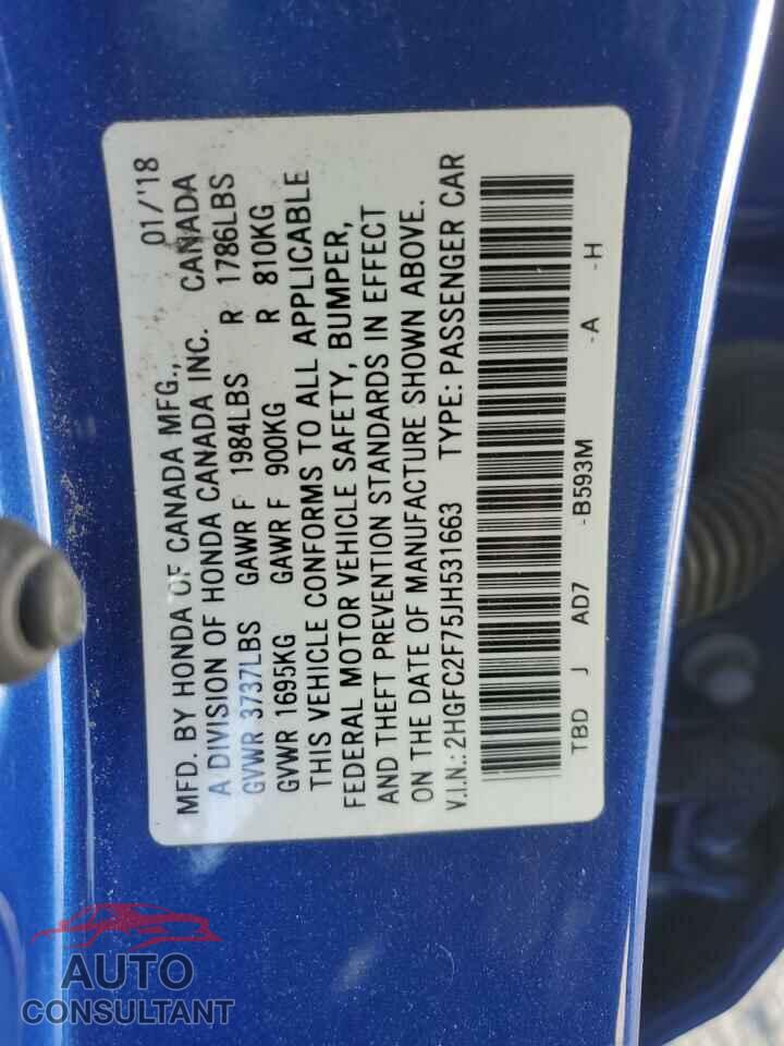 HONDA CIVIC 2018 - 2HGFC2F75JH531663