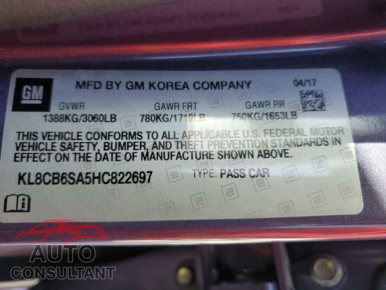 CHEVROLET SPARK 2017 - KL8CB6SA5HC822697