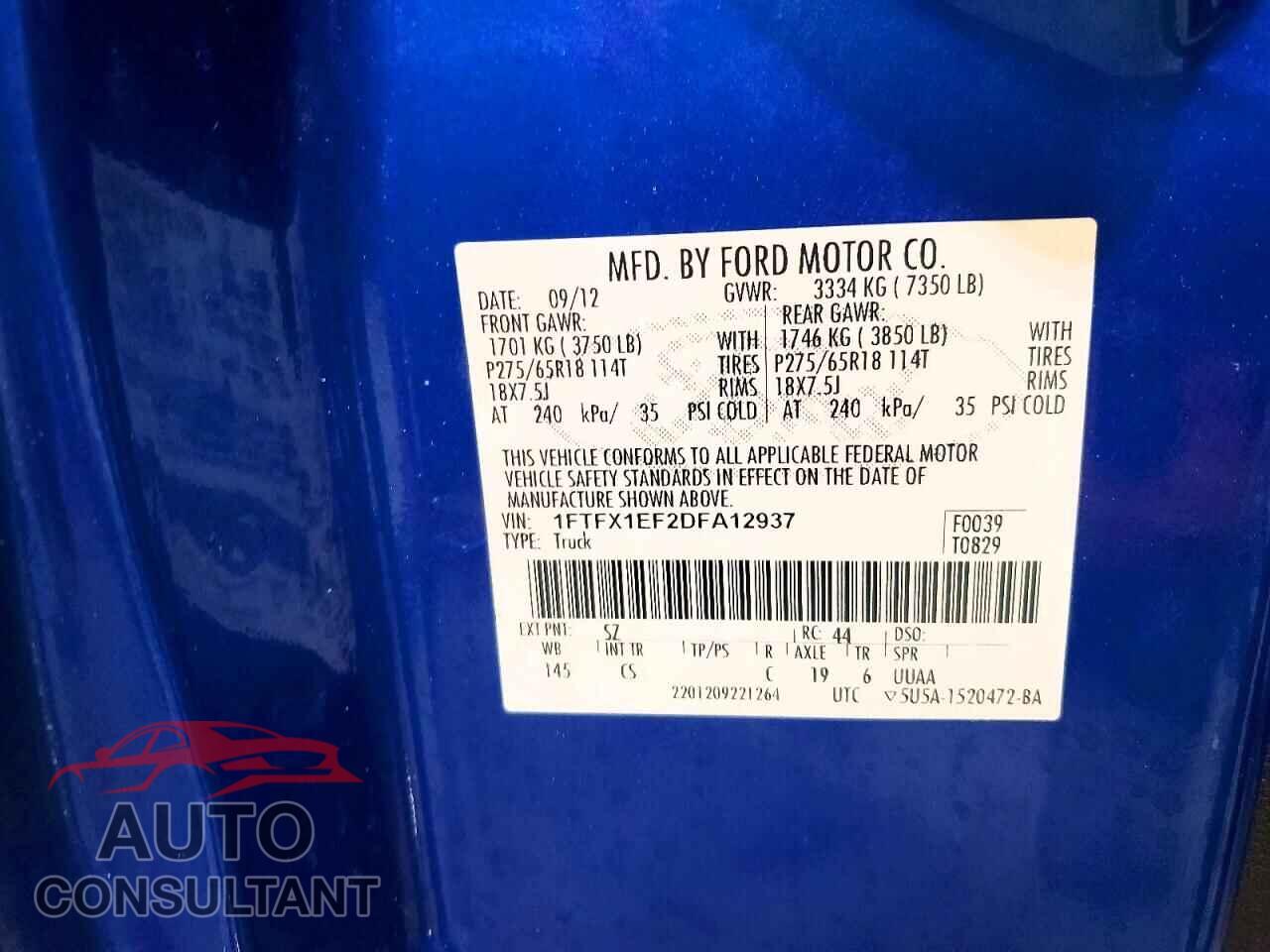 FORD F150 2013 - 1FTFX1EF2DFA12937