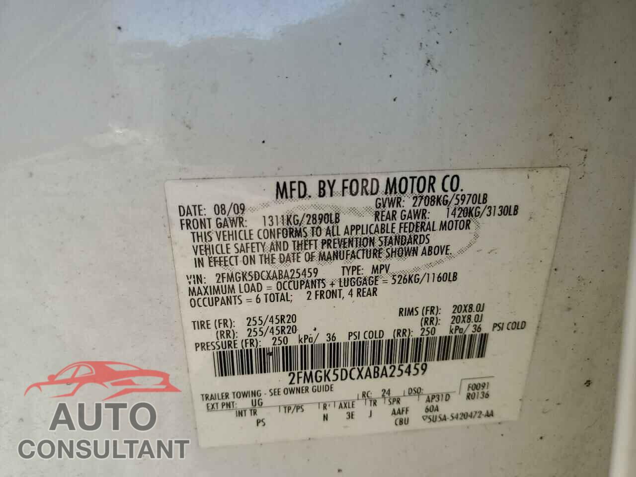 FORD FLEX 2010 - 2FMGK5DCXABA25459