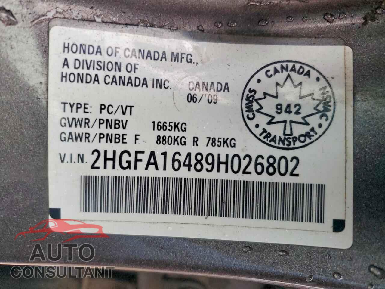 HONDA CIVIC 2009 - 2HGFA16489H026802