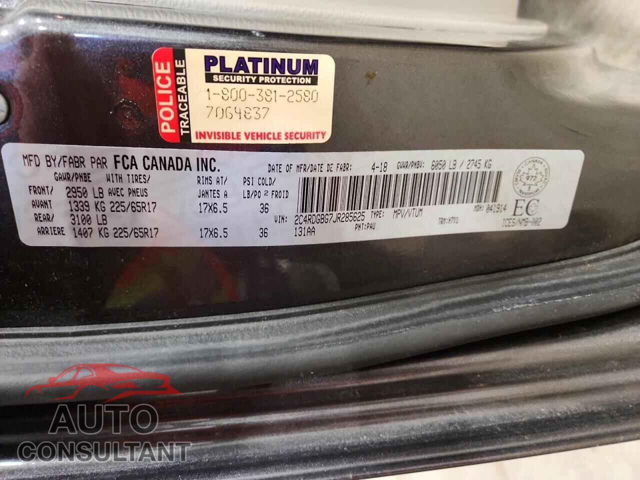 DODGE CARAVAN 2018 - 2C4RDGBG7JR285625