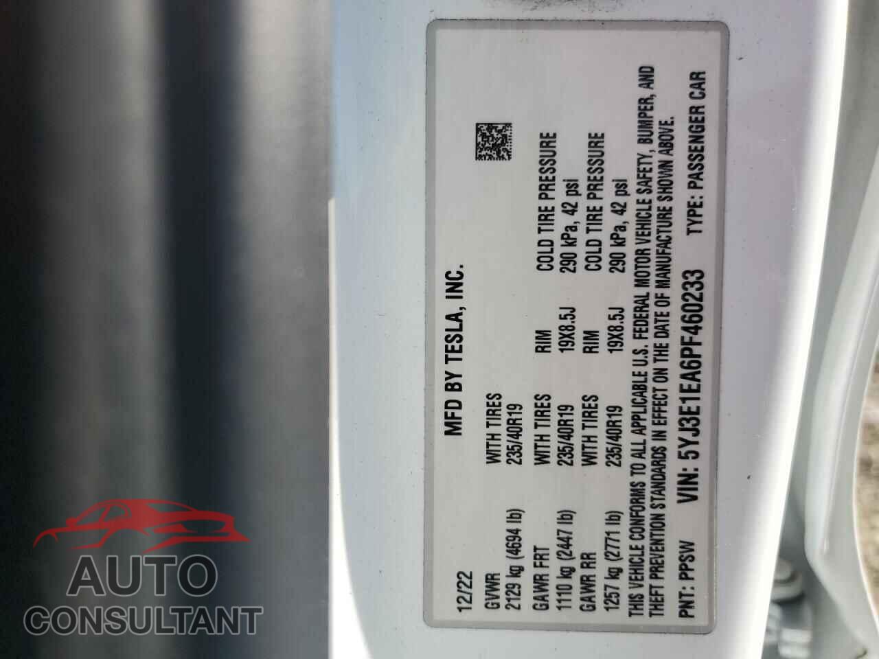 TESLA MODEL 3 2023 - 5YJ3E1EA6PF460233