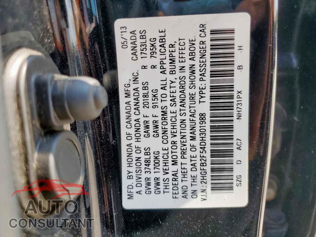 HONDA CIVIC 2013 - 2HGFB2F54DH301988