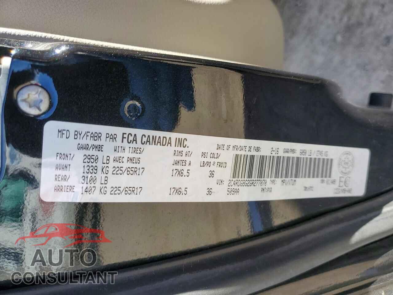 DODGE CARAVAN 2016 - 2C4RDGBG2GR277070