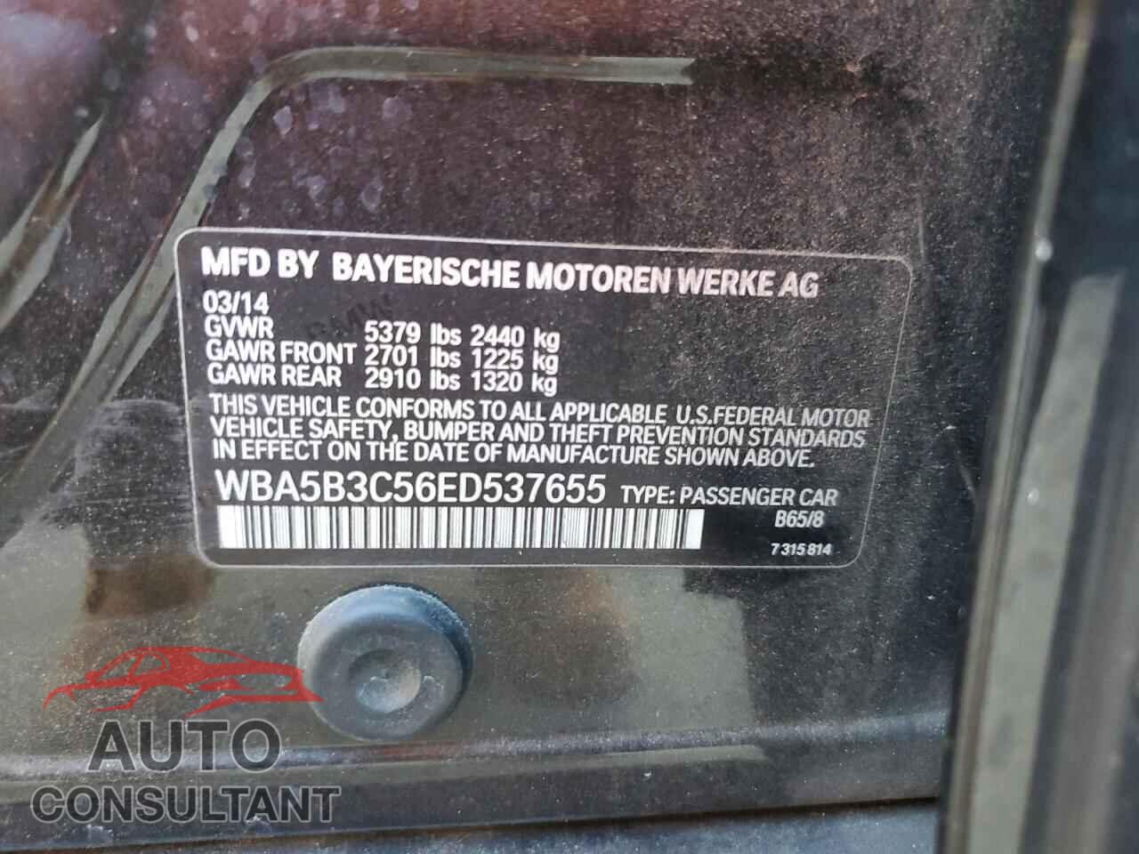 BMW 5 SERIES 2014 - WBA5B3C56ED537655